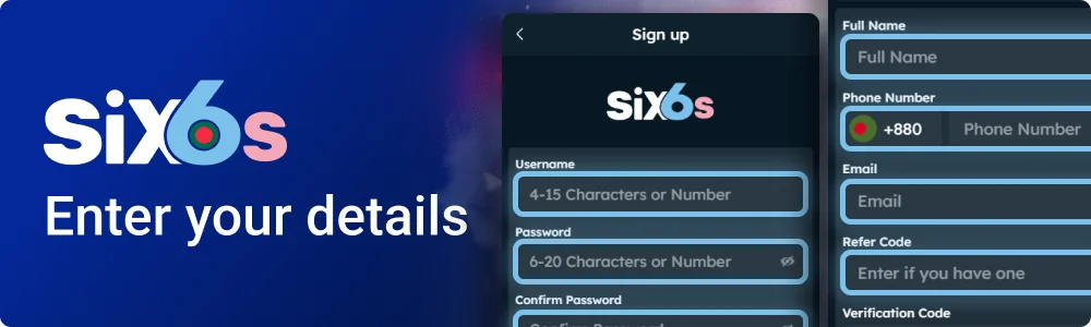 Enter personal data in the Six6s fields